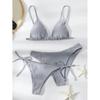Bikini Sexy 3 Pezzi Donna Monocolore Fascia Divisa Triangolo Costume da Bagno Biquini Brasiliano Femminile Costume da Bagno Estivo per Vacanze in Spiaggia