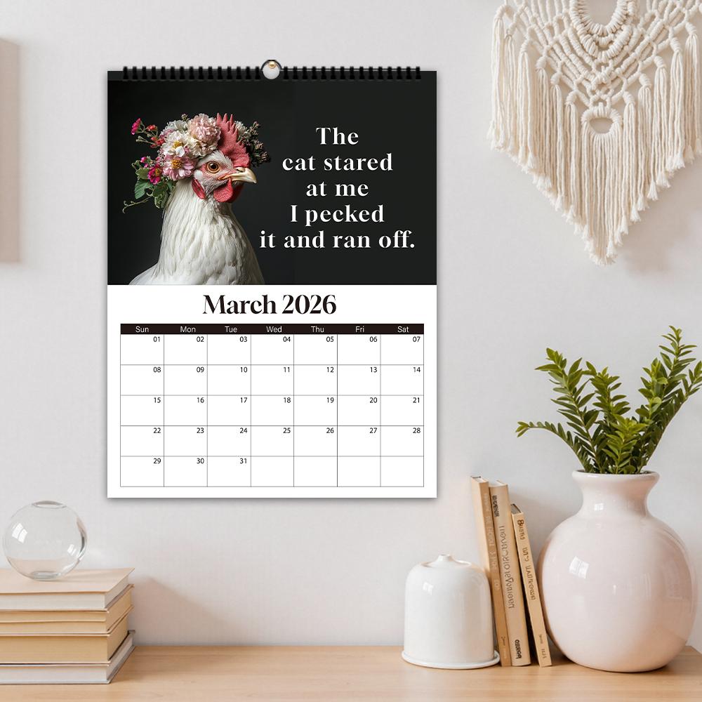 1pc 2026 Wall Calendar, Humorous Rooster Pictures, 12 Months Monthly Plan, Perfect Gift for Birthday, Christmas, New Year