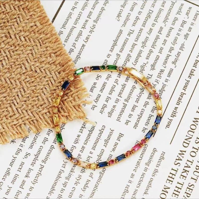 Korean colorful contrasting zircon bracelet retro trendy design bracelet in style jewelry