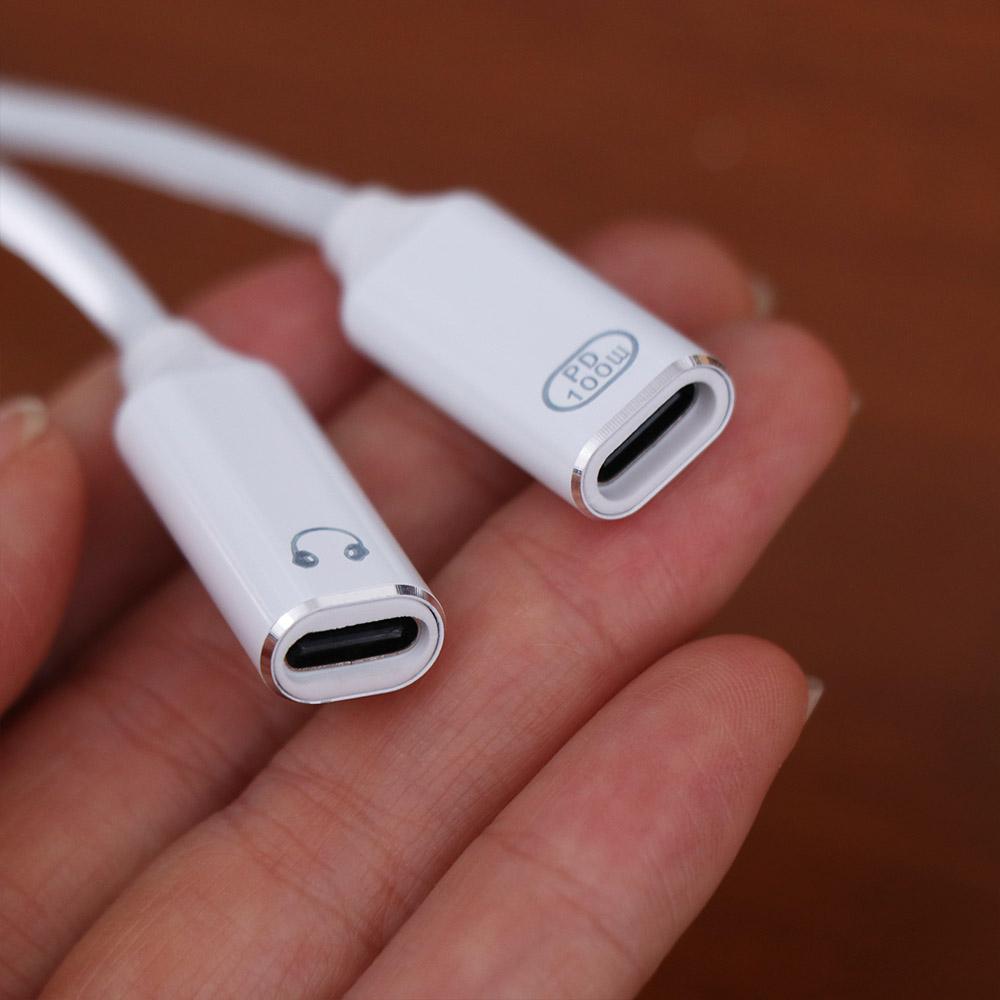 Fast Charging Type C Splitter Audio Cable 2-in-1 Headphone Adapter Cable Fast Charging