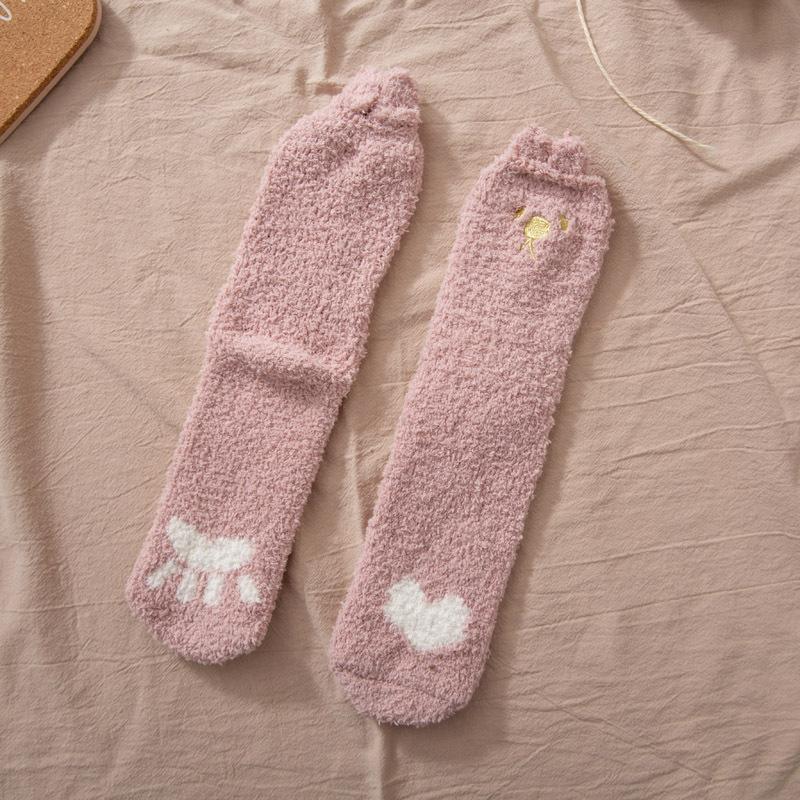 Coral Fleece Socks for Women Autumn and Winter Mid Calf Socks Fleece Lined Thickened Floor Socks Home Sleep Socks Warm Winter Postpartum Socks
