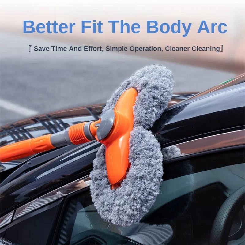 Car Wash Mop Rotating Double Brush Head Three-Section Telescopic Mop Telescopic MopWindow Cleaning Maintenance Car Accessories