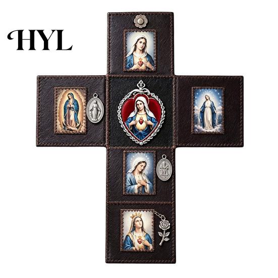Home Altar Decor Portable Catholic Altar, Handmade Pocket Prayer Shrine, Faux Leather Spiritual Icon Foldable Devotional Religious Gift for Christian