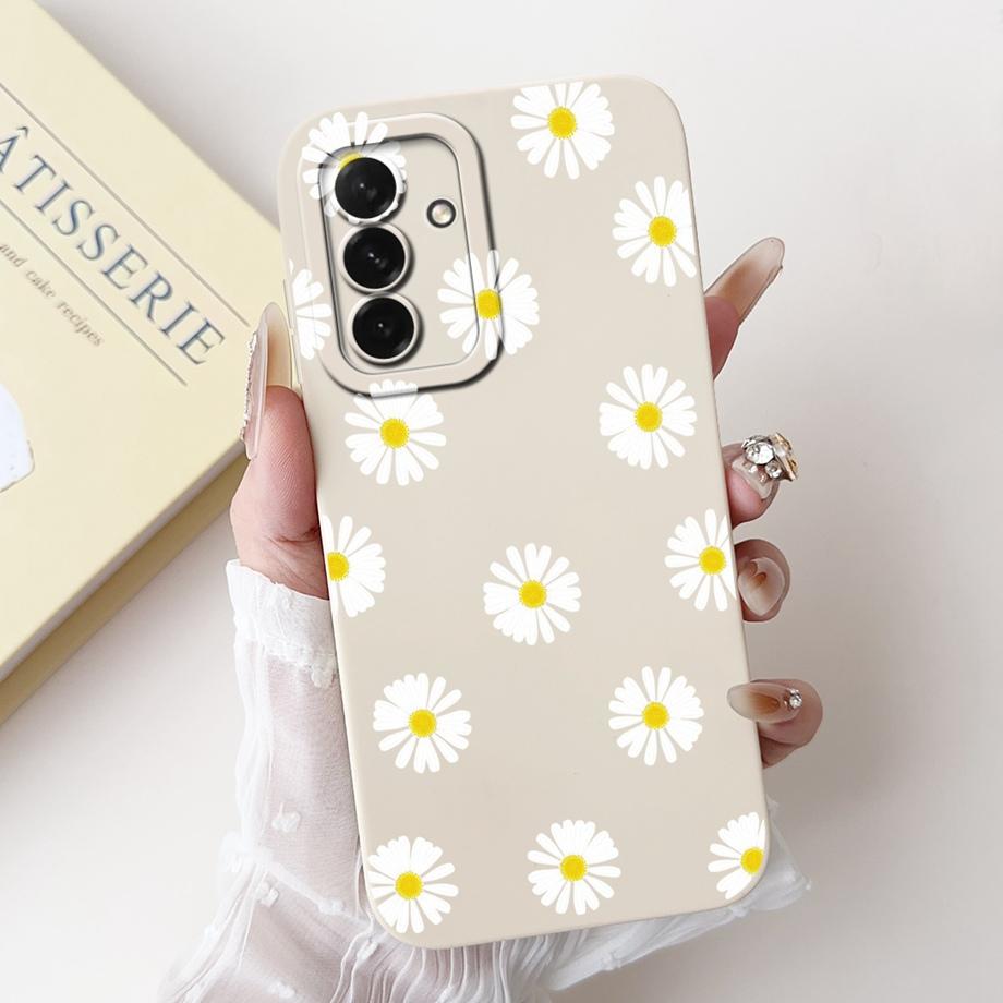 For Samsung Galaxy A56 A36 A26 5G Phone Case Soft Matte Liquid Silicone Back Cover Love Heart Girly Flower Painting Fundas