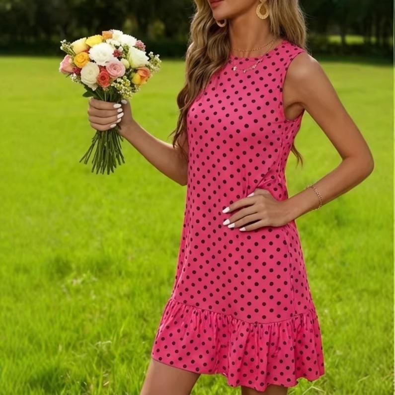 

2026 European & American Summer Polka Dot Sleeveless Pear Shape Skirt Plus Size Sweet Girl Battle Robe 2XL