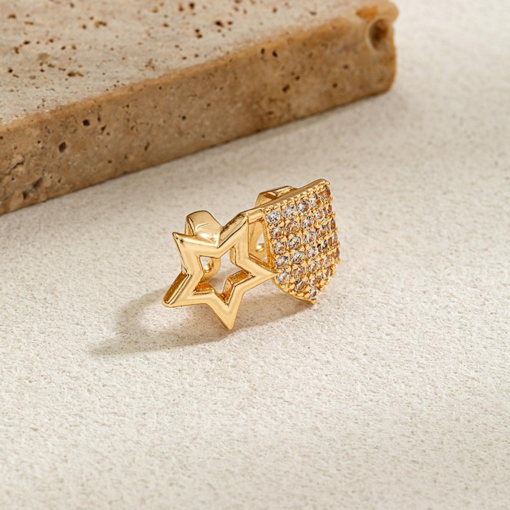 1 hollowed out heart-shaped star double tooth set for daily street fashion, cool smooth cross zircon shield teeth accessory