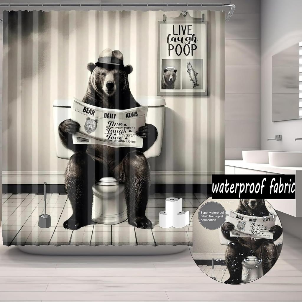 Funny Husky Shower Curtain Humor Husky Animal Sitting On Toilet Reading Newspaper Shower Curtains  Shower Curtain for Bathroom