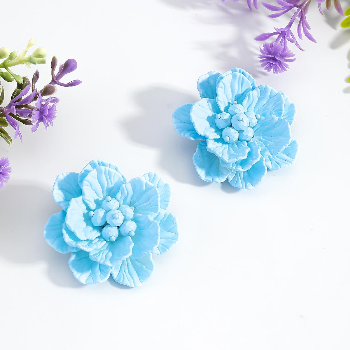 Ретро двуслойные ручной работы серьги-гвоздики с цветами, персонализированные, модные, трехмерные лепестки, темпераментные, универсальные, маленькие, свежие серьги для женщин синий