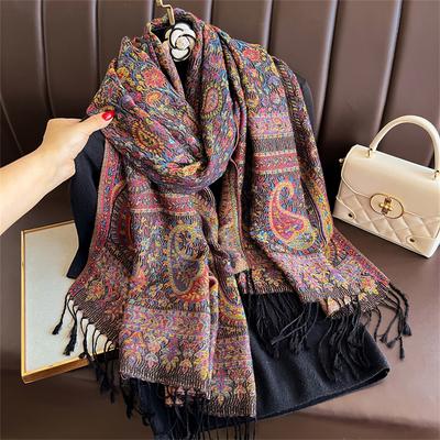 Luxus-Stickerei Pashmina Winter Schals Damen Pareo Cashew Muslimisches Tuch Warme Wickeldecke Dame Bufanda Eleganter Poncho Turban Kopftuch