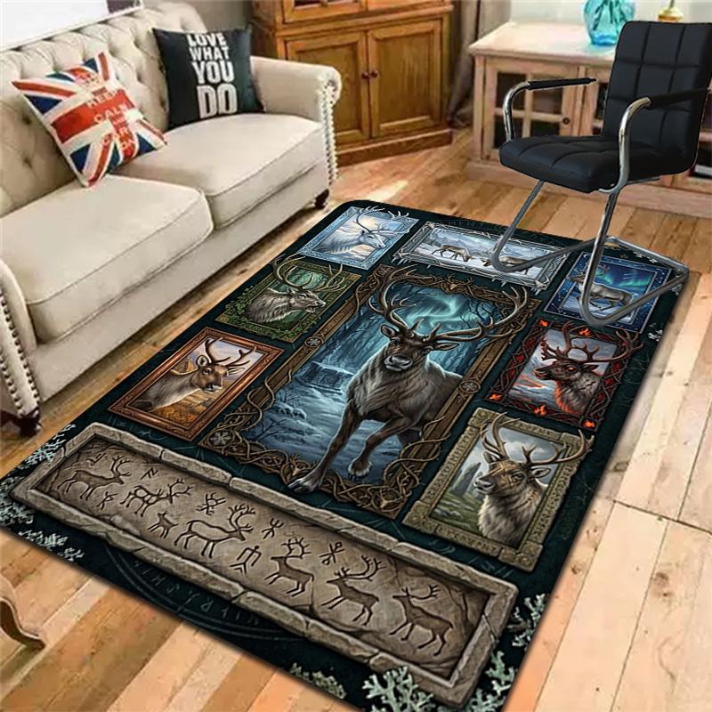 Reindeer Legends Lore Pattern Rug Floor Mat for Living Room or Bedroom Soft and Comfortable Carpet a Gift for Birthday and Holiday.