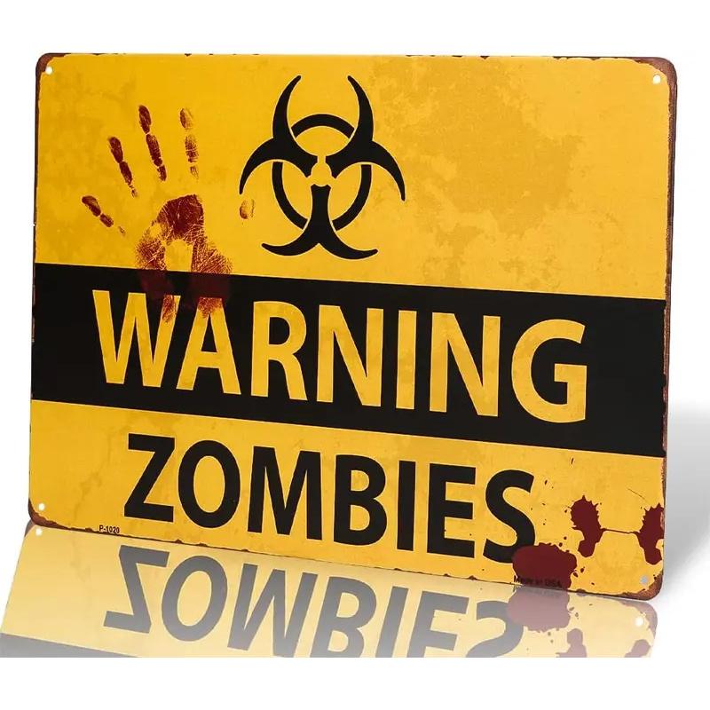 DINGLEIEVERSHABBY CHIC Retro ZOMBIE Warning Sign Halloween Poster OUTBREAK 20X30CM