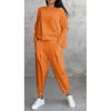 Women's Solid Color Crew Neck Long Sleeve Top & Pleated Pocket Harem Pants 2 Piece Loungewear Outfit Set