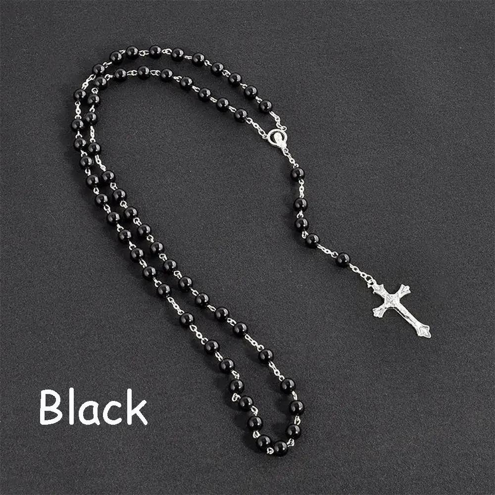 Jewelry Crucifix Charm Vintage Cross Necklace Jesus Rosary Beads Chain Virgin Mary Pendant