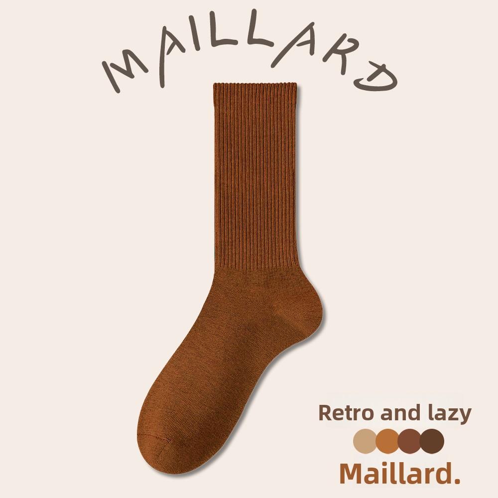 Women's Mid-calf Autumn Socks, Pure Cotton, Retro Brown, Versatile Warm Colors for Autumn and Winter