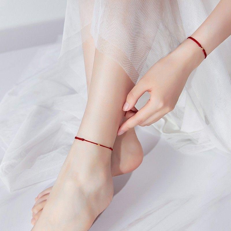 Five Gods of Wealth Little Red Rope Bad Luck Gold-Plated Bracelet Recurrent Fate Year Good Luck Rope Red Rope Fortune Anklet for Women Gift