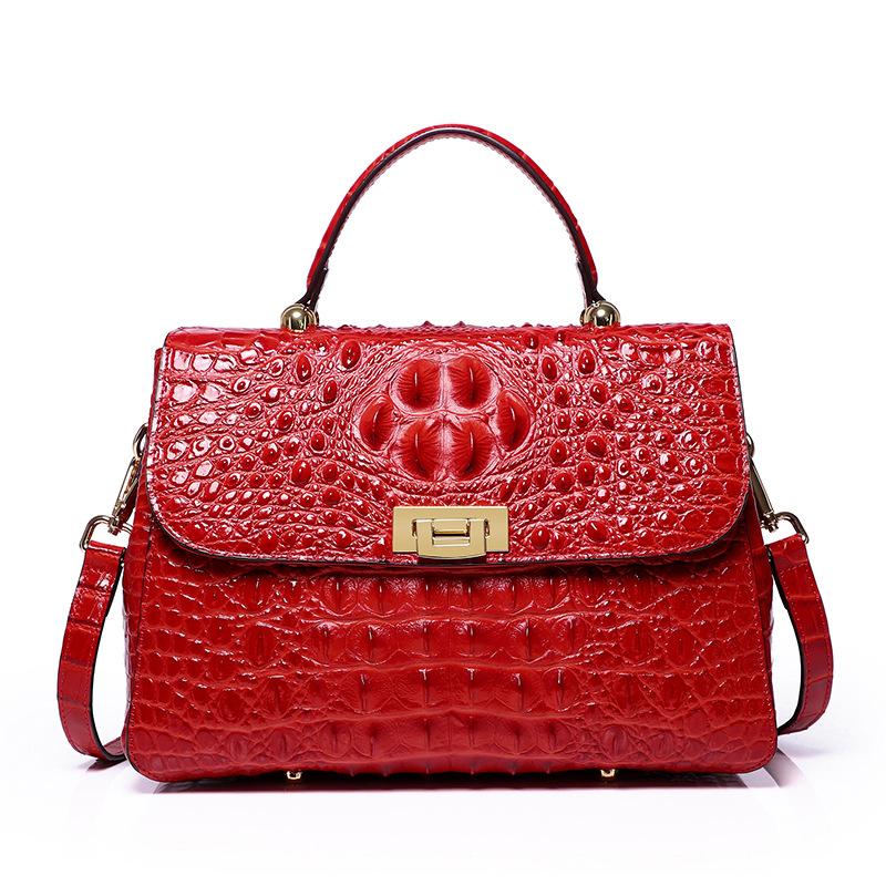 Crocodile Pattern Women's Single-shoulder Crossbody Bag for Ladies, Top Layer Leather Handbag