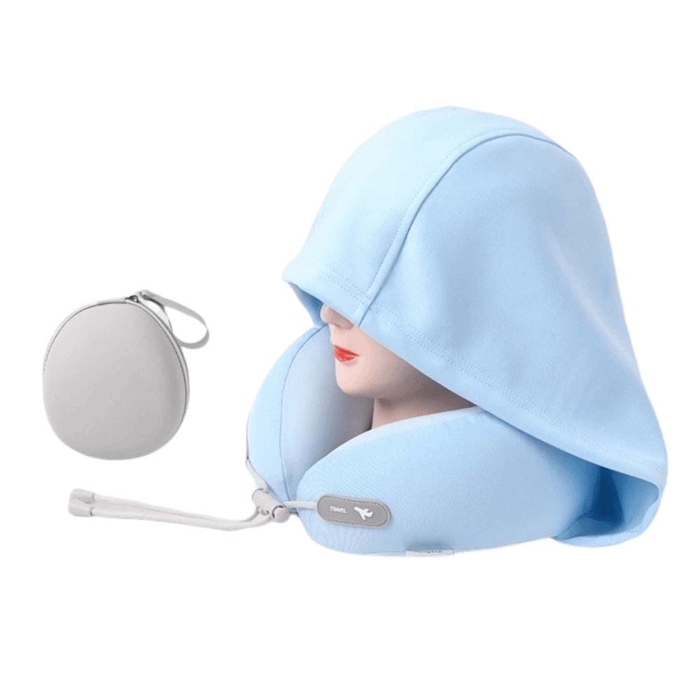 Portable Ergonomic Neck Pillow Soft Travel Pillow Lightweight Hooded Neck Pillow Commuting синий