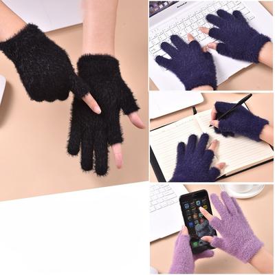 Autumn and Winter Imitation Mink Fur Fingerless Gloves for Men and Women Cycling Plus Velvet Fingerless Warm Gloves Fashionable Student Knitted Gloves