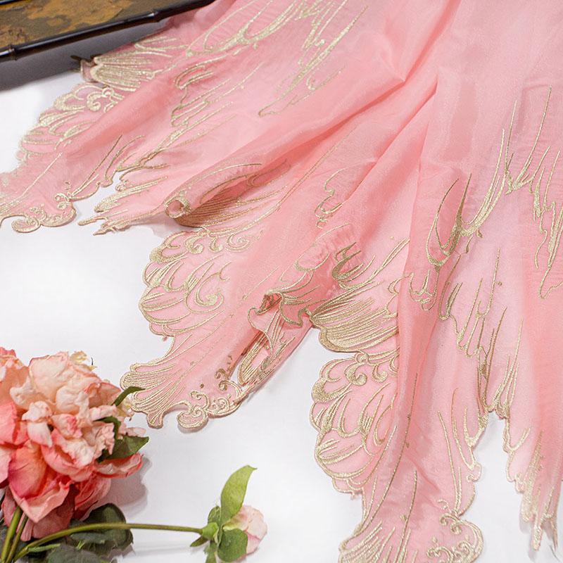 1M Chinese Classical Gradient Embroidery Fabric Chic Lotus Leaf Edge Designer Fabric For DIY Hanfu Dress Dance Costume