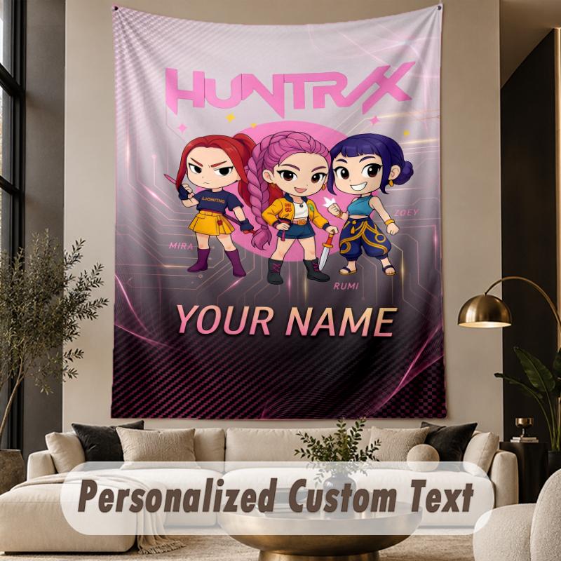 Custom Text Tapestry Kpop Demon Hunters Print Wall Tapestry Indoor Living Room Wall Decor