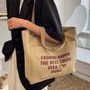 Letter Print Shopping Canvas Bag Large Capacity Casual Lightweight Handbag Women Shoulder Bag, Back To School Campus Schoolbag