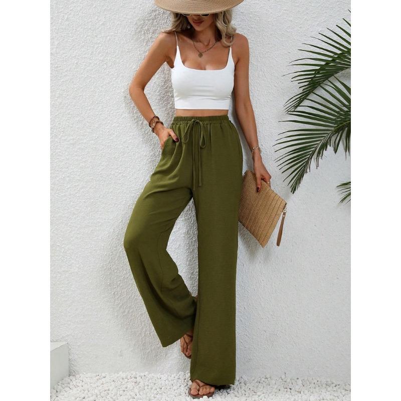 Women's Casual French Comfortable Straight Leg Wide Leg Pants with Pockets for Women