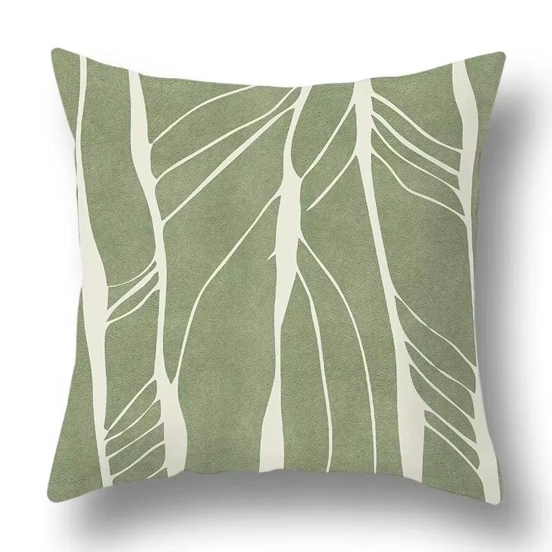 Green Plant Flower Abstract Single-Sided Print Pillowcase – Car, Sofa, Bedroom & Bedside Decorative Cushion Cover
