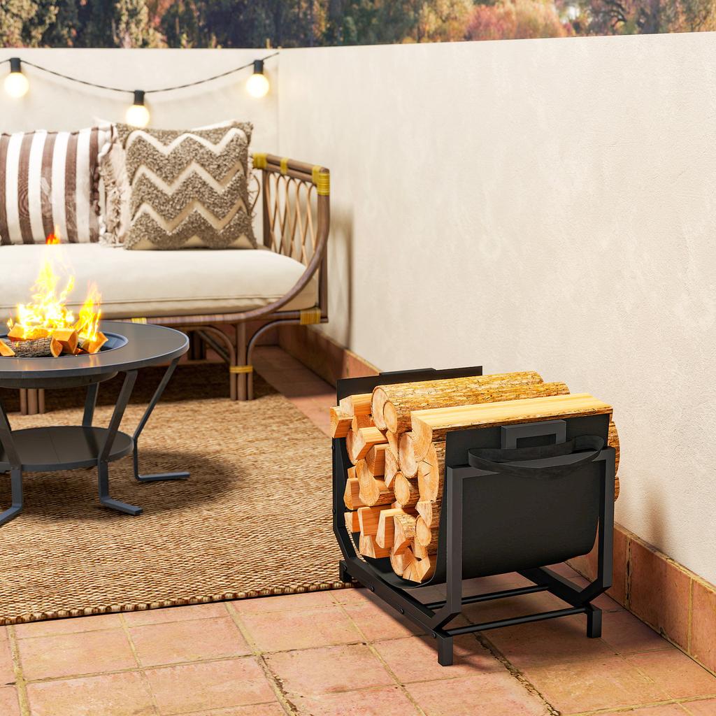 Indoor firewood rack 53 x 33 x 43 cm firewood rack with carrying bag metal black