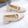 Mary Jane Schuhe Damen 2025 Herbst Neu Koreanischer Stil Abendbrise Ein-Riemen Blockabsatz High Heels Flacher Ausschnitt Einzelne Schuhe