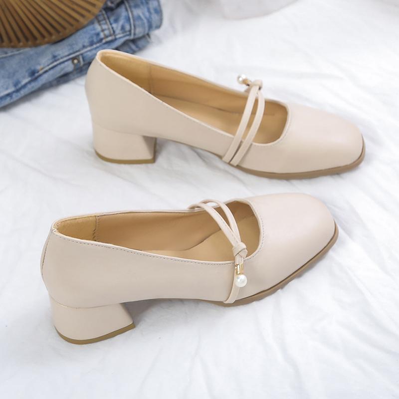 Mary Jane Schuhe Damen 2025 Herbst Neu Koreanischer Stil Abendbrise Ein-Riemen Blockabsatz High Heels Flacher Ausschnitt Einzelne Schuhe