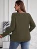 2025 Autumn/Winter Plus Size Solid Color V-Neck Long Sleeve Ribbed Pullover T-shirt
