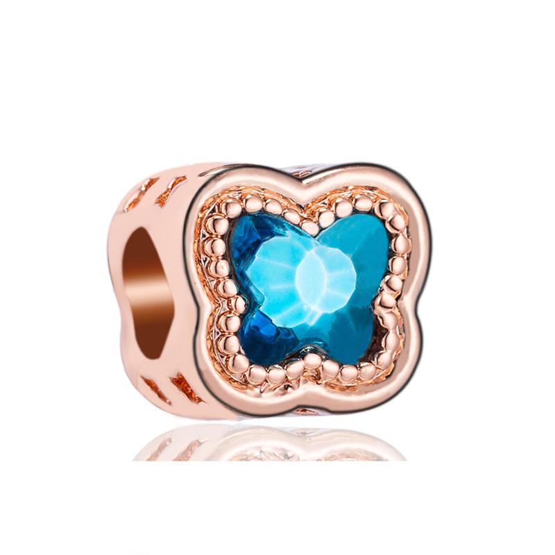 Fashion Rose Gold Plated Crystal Love Heart Flower Charms Bead Fit Original Bracelet Charm Pendants for DIY Jewelry Making