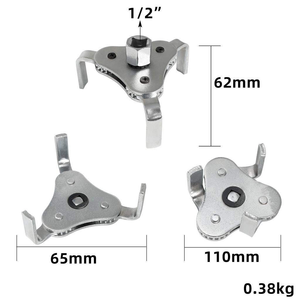 Universal Adjustable Oil Filter Wrench From 2-1/2 Inch to 4.5 Inch Oil Filter Wrench Tool Set With 3 Jaw Uninstall Removal Key