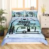 Happy Camping Comforter Cover King, Summer Camping Decoration Bedding For Boy Teens Family, Beach Vacation Style Duvet Cover Set
