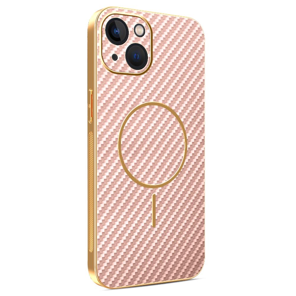 For iPhone 13 Phone Case Carbon Fiber Textured Electroplated TPU Back Cover