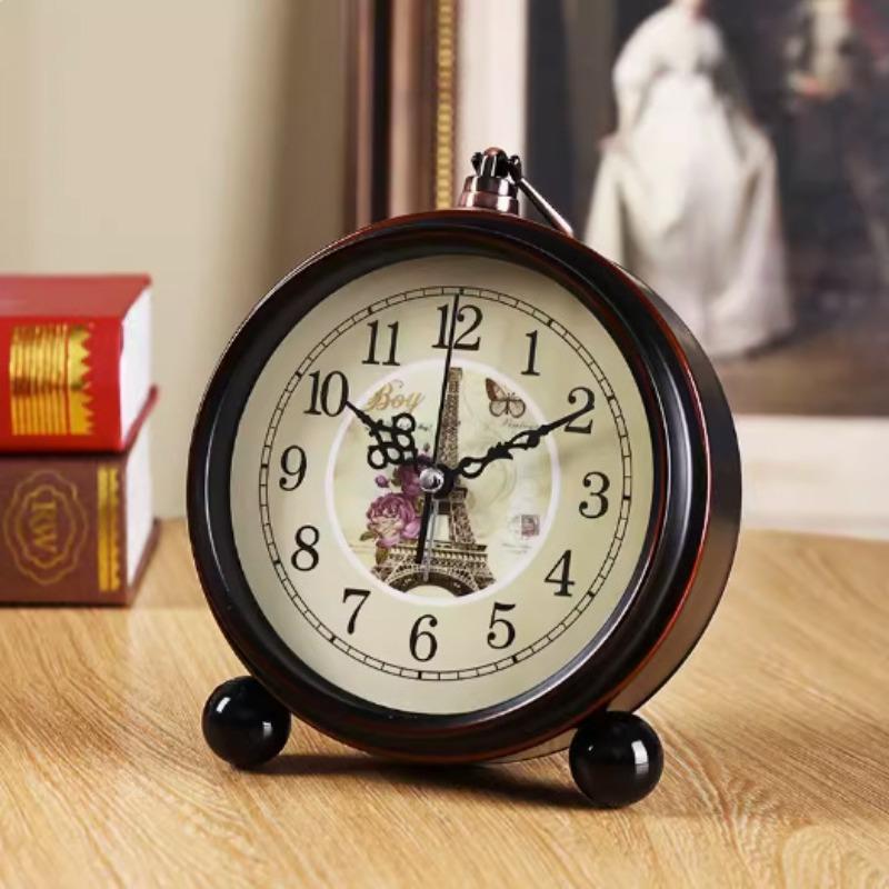 Retro Small Alarm Clock Desktop Countertop Clock Ornament Seat Clock Mute Old Man Clock Home Bedroom Clock Table Pendulum Clock