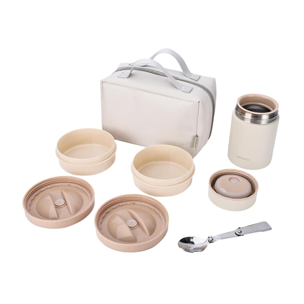SANTECO 1080ml Vacuum Insulated Soup Lunch Includes 420ml Insulated Lunch Jar 2 PP Bento Folding and Carrying Perfect for Picnics and Club Activities