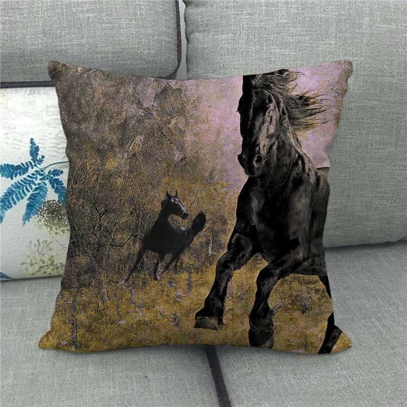 Wild Horses Galloping On The Grassland Digital Printing Short Plush Pillow Covers For Car Sofa Office Cushion Cover Home Goods