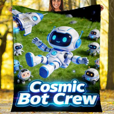 Κουβέρτα Fleece Cosmic Bot Crew, Ρίχταρ με Ρομπότ στο Διάστημα