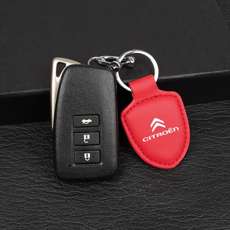 Leather Car Emblem Pendant Keychain Key Ring Accessories For Citroen C3 C5 C5X C4 e-C4 X e-C3 C-Elysee Berlingo C1 C-Crosser C6