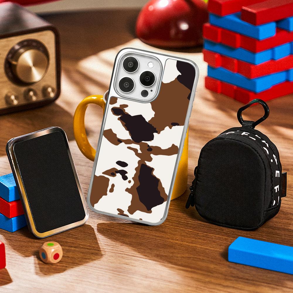 

Cow print cteative painting art pattern Phone Case for iPhone 16 15 14 13 12 11 Pro Max Sheepskin Silver-edged protective case iPhone13