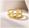 Double-layer Hollow Open Zirconia Rings for Women, Gold Plated Stainless Steel Finger Ring, Luxury Waterproof Jewelry