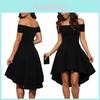 Elegant Women Short Sleeve Off Shoulder High Low Skater Cocktail Formal Dress