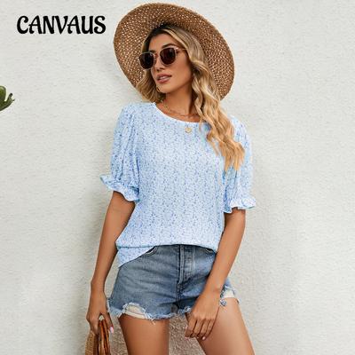 Καλοκαιρινή Γυναικεία Μπλούζα T-shirt Floral Φαρδιά Ευέλικτη Στρογγυλή Λαιμόκοψη Πουλόβερ T-shirt