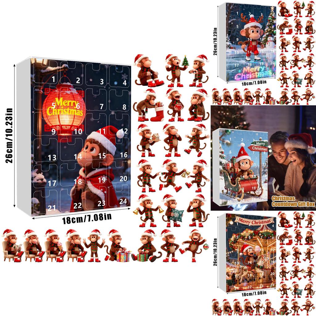 Christmas Countdown Blind Box With Monkey Christmas Tree Ornaments For Holiday Decor