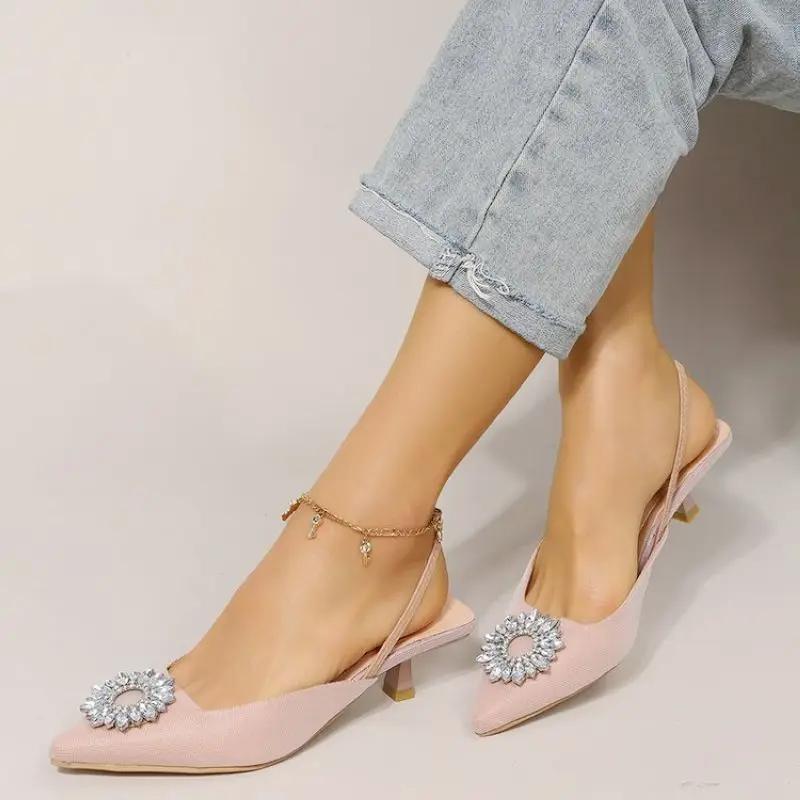 

Розовые свадебные туфли с пайетками для женщин, летняя новая обувь, босоножки с носками и стразами 42