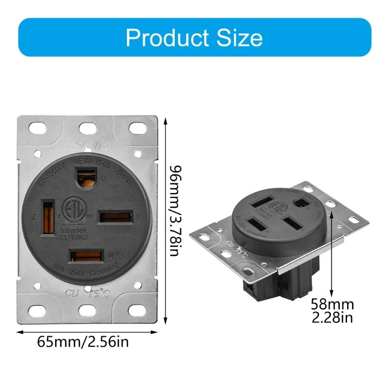 Powerful ED1560DF 60Amp NEMA 15-60R Outlet Industrial Socket Gold Plated Connectors Commercial Receptacle