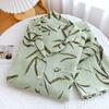 Neuer Damen Frühlings- und Sommer-Pyjama-Set 100% Baumwoll-Krepp Dünn Grün Langärmelig Hose Zweiteiliges Set