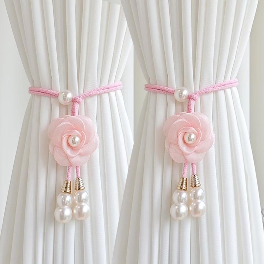 2Pcs Adjustable Camellia Curtain Buckle Floral Curtain Strap Curtain Fixer Clip  Home Decoration
