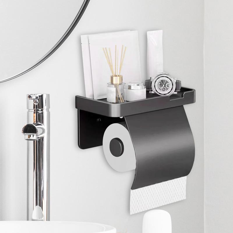 Metal Toilet Tissue Holder Bathroom Tissue Holders With Cell Phone Shelf Toilet Paper Dispenser No Drilling Fits Different Home